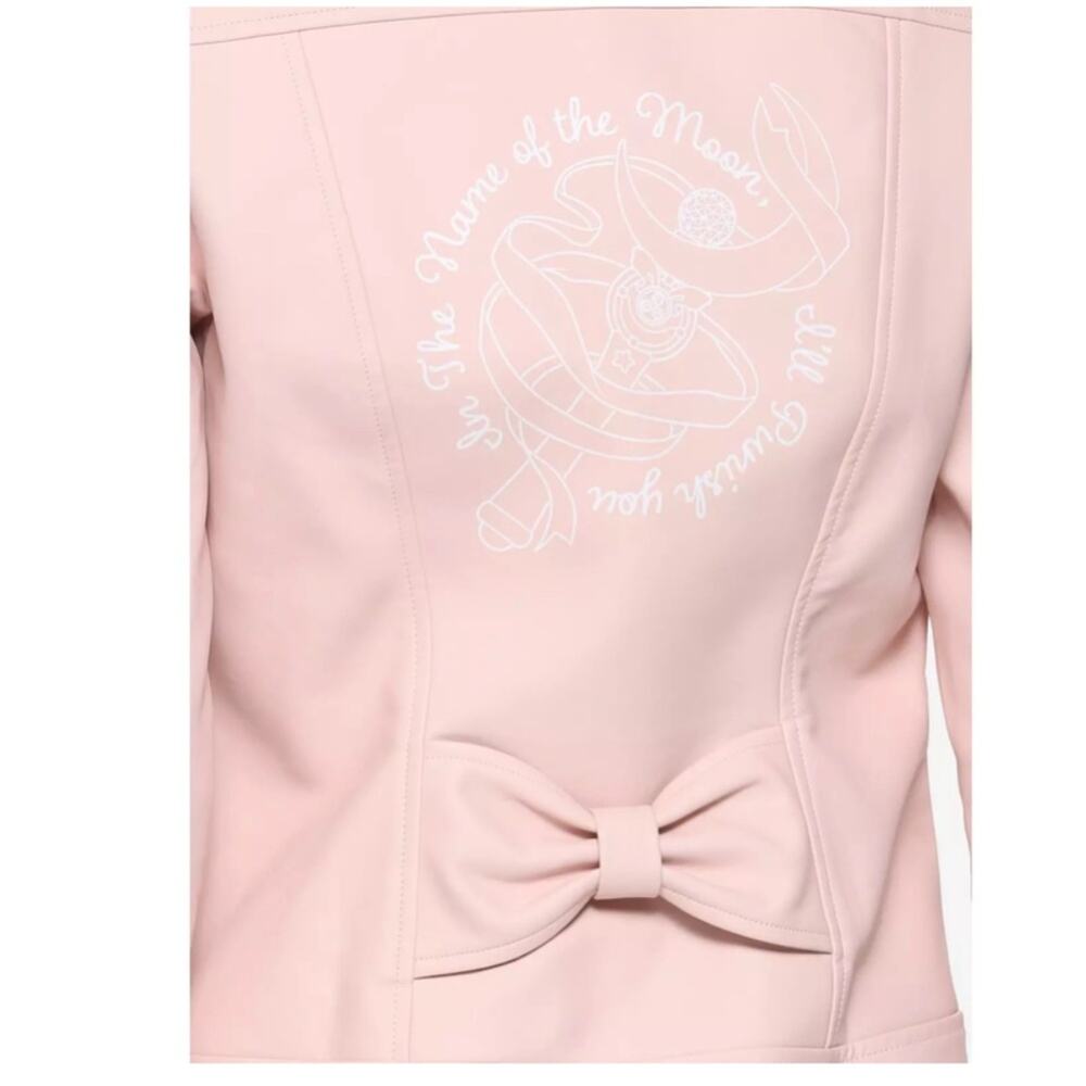 HOT TOPIC Sailor Moon In The Name Of The Moon Pink Faux Leather Moto Jacket Jr M - Picture 5 of 13
